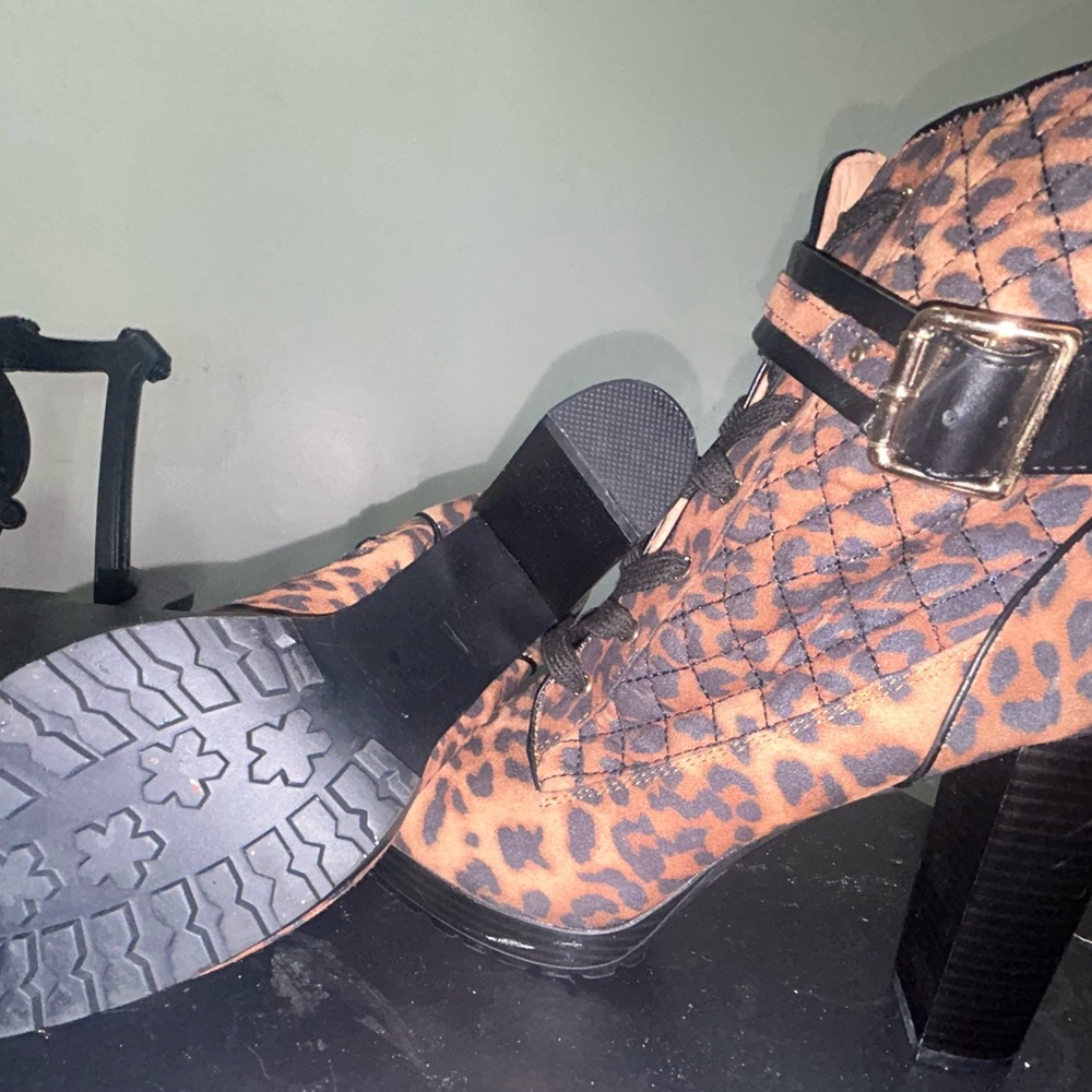 Leopard Print Quilted Ankle Boots
